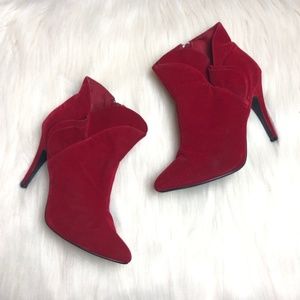 Qupid Red Faux Suede Heeled Booties